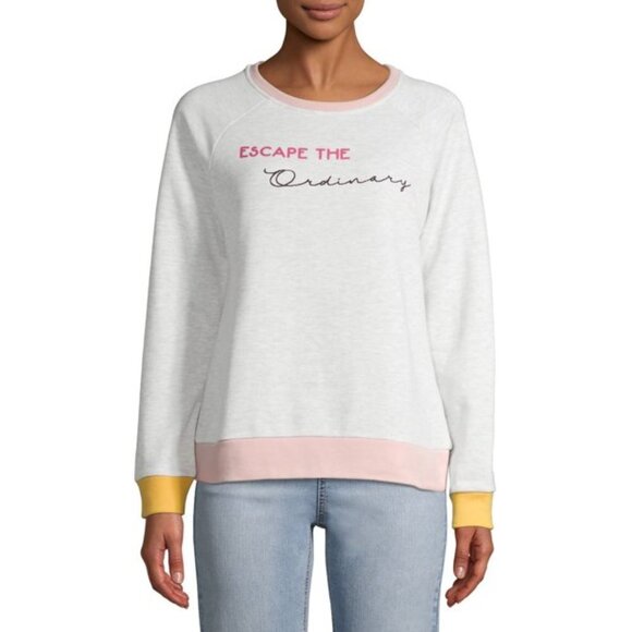Time and Tru Sweaters - Time & True Escape the Ordinary Crew Neck Gray Pink & Yellow sz L